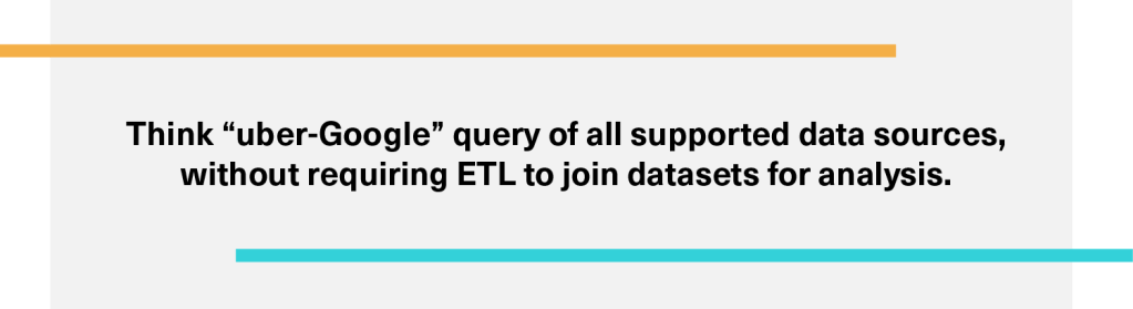 Think of Dremio as a unified query layer across all supported data sources without requiring ETL to join datasets for analysis